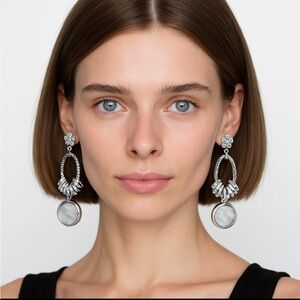 Silver Rhinestone Flower Drop Earrings